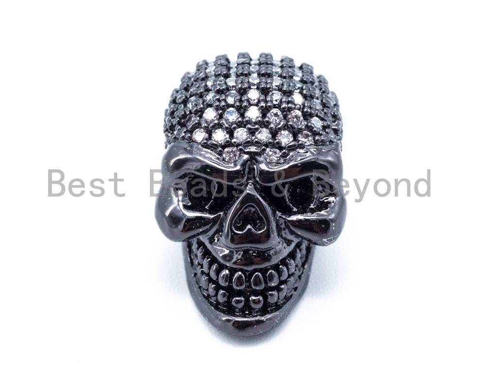 3D CZ Clear Micro Pave Skull/Skeleton Charm Beads, Skull Charm, Men's Jewelry Findings, Halloween Pave, 17x18mm, sku#G242
