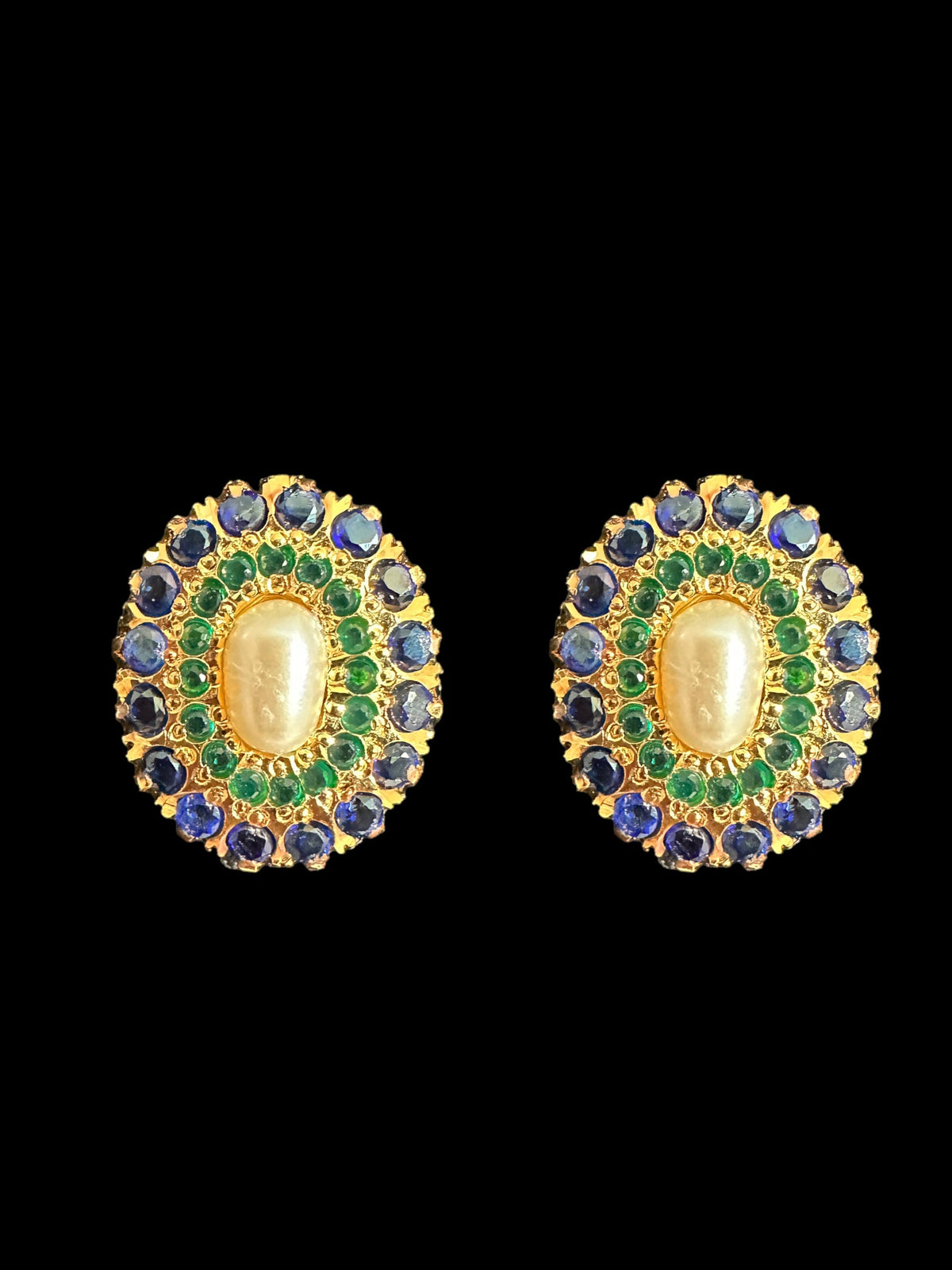 Gold plated jadau silver pendant set in emerald sapphire  ( SHIPS IN 5 WEEKS )