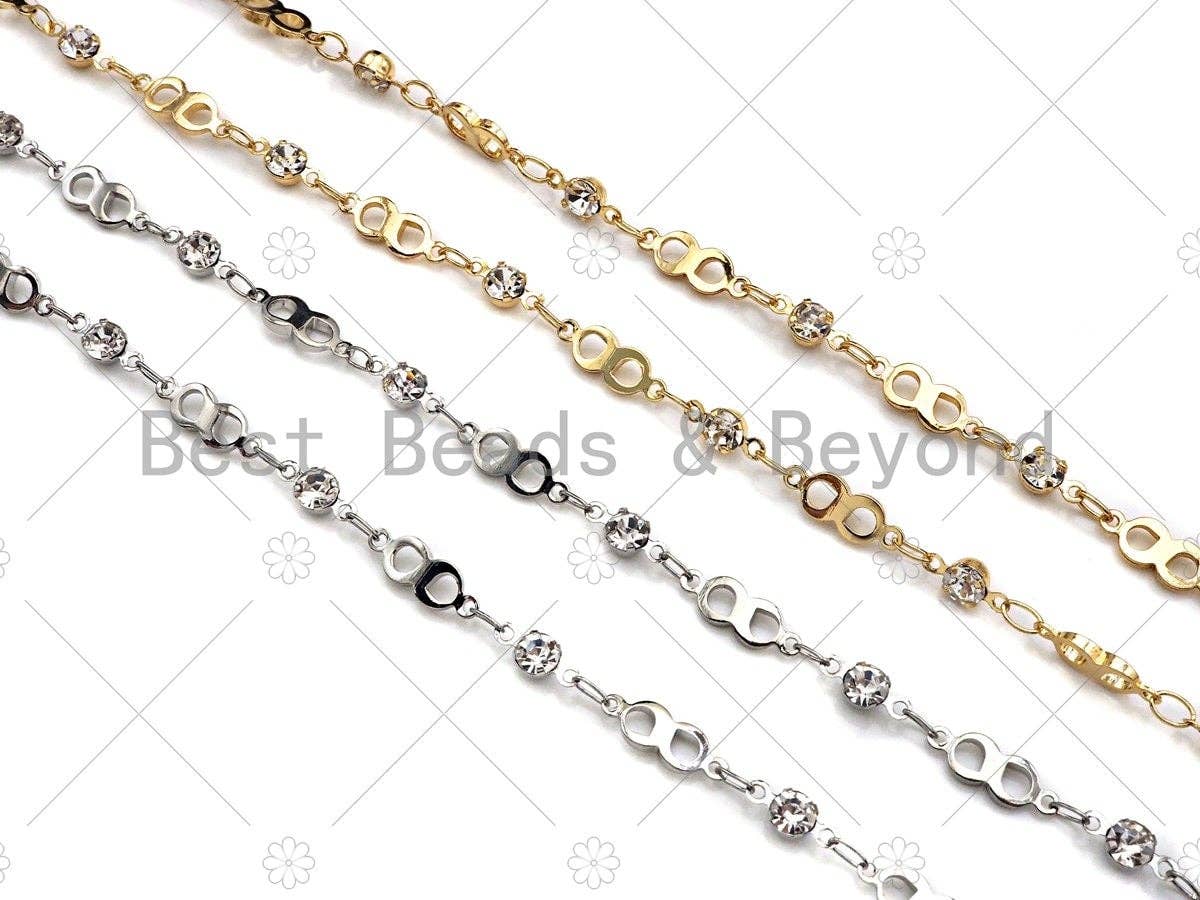 Dainty Infinity link Cubic Zirconia Chain, Chain Supplies, Bulk Chain for Rosary Necklace Bracelet Supply, 5x13mm,sku#M354