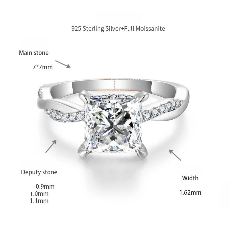 Princess-Cut Moissanite Ring Set – 2ct Solitaire Engagement Ring + Matching Stackable Band