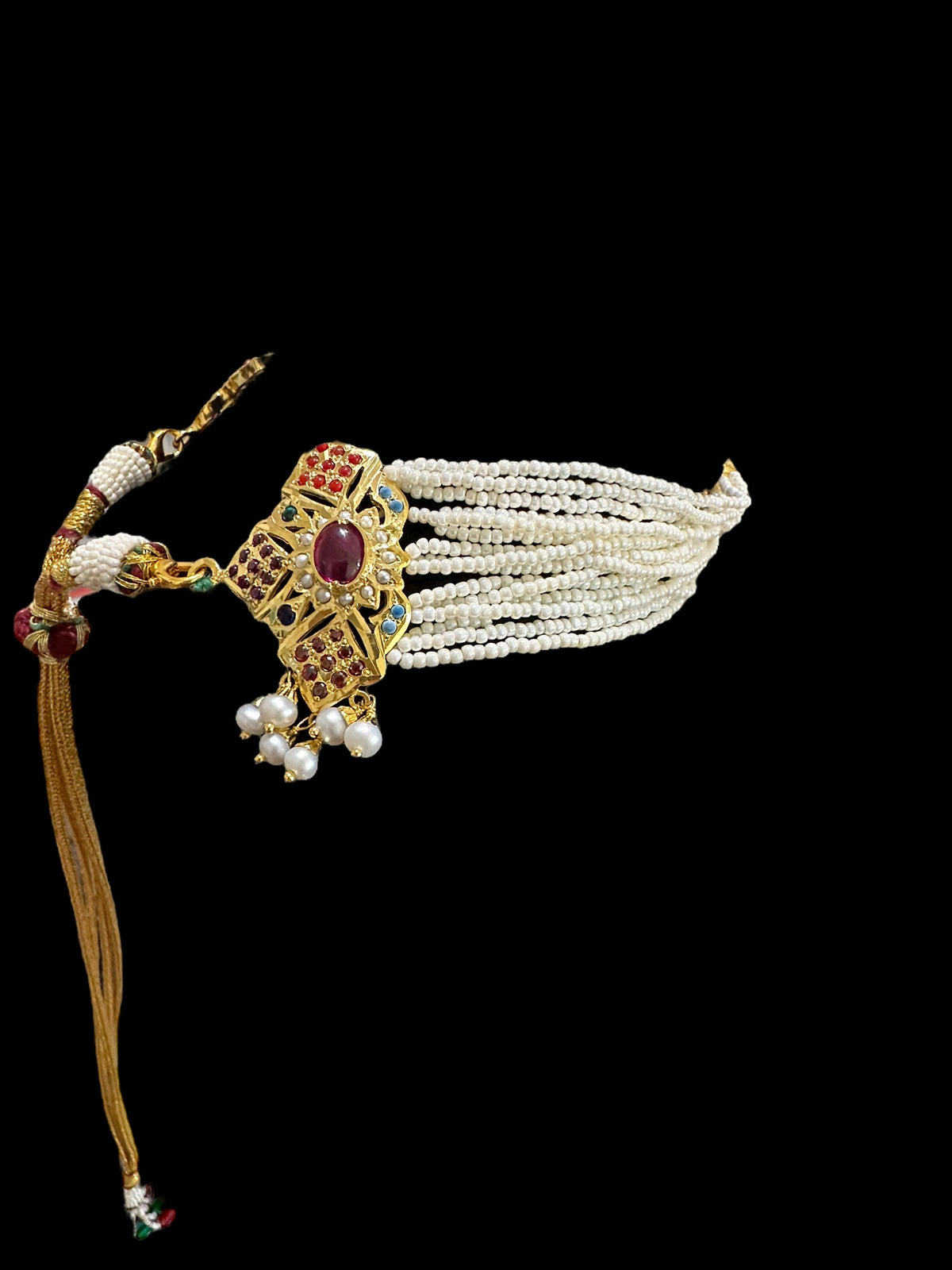 Gold plated silver choker set  in Navratan ( SHIPS IN 5 WEEKS )
