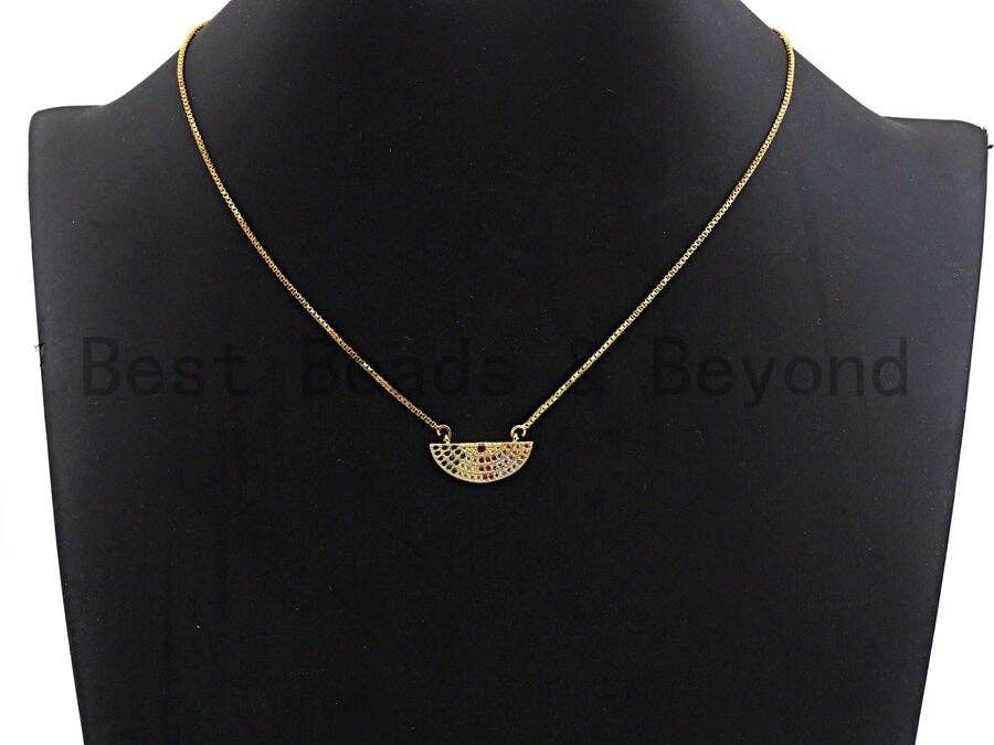 CZ Colorful Micro Pave Semicircle Shape Charm Pendant, Semicircle Shaped Pave Pendant, Gold plated, 10x21mm, Sku#F898