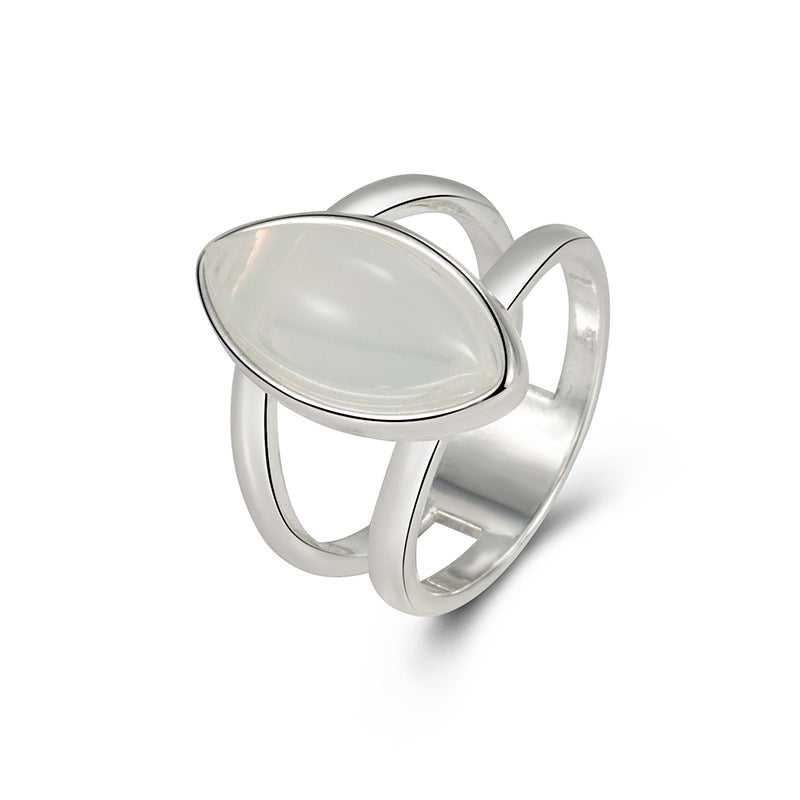 925 Silver-Plated Imitation White Agate Ring, Womens, European And American Style