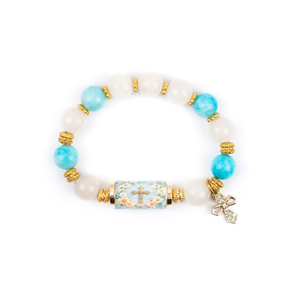 Women Alloy Gold Plated Bracelet With Cross Charm, Elegant White Chalcedony Inlaid Cross Bracelet