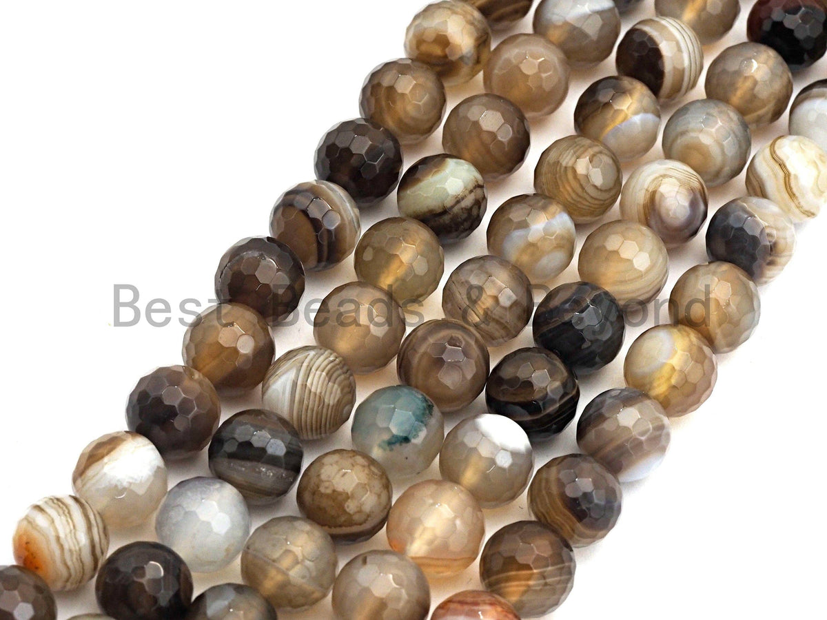 High Quality Natural Faceted Brown Banded Agate beads, 6mm/8mm/10mm/12mm Brown Gemstone beads, Agate Beads, 15.5inch strand, SKU#U448