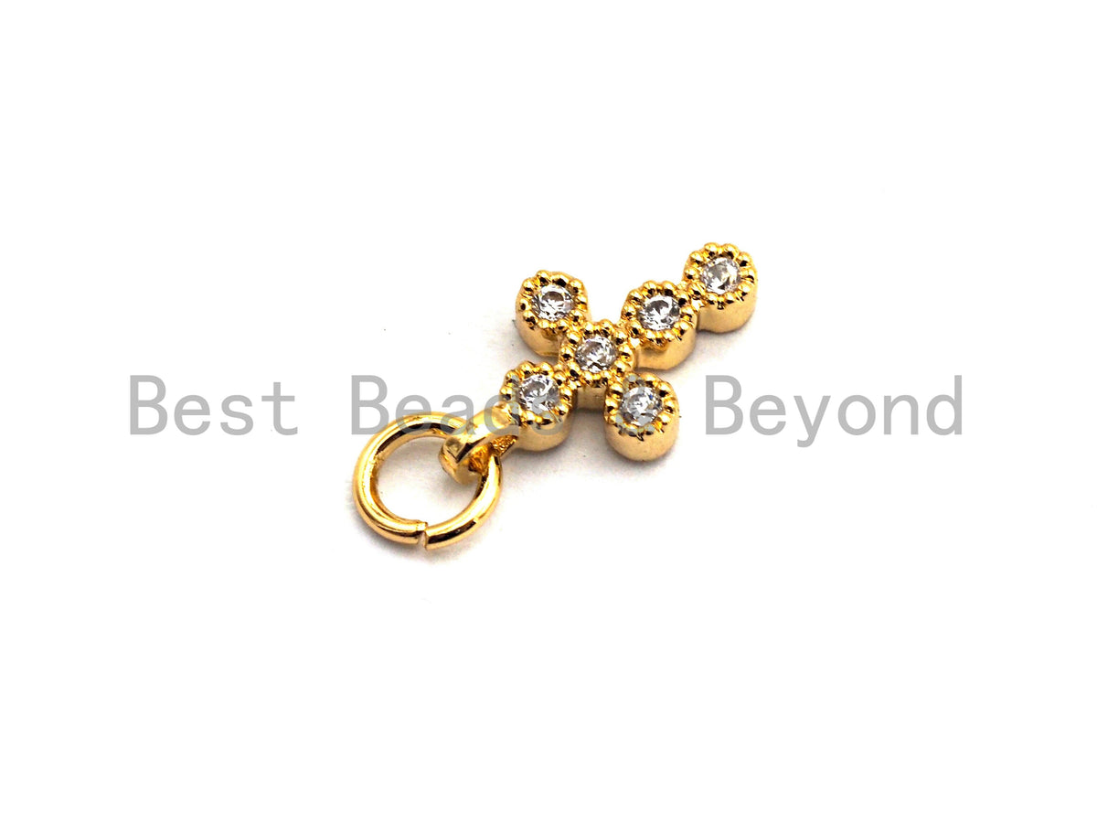 CZ Clear Micro Pave Cross Charm, CZ Pave Pendant, Gold/Rose Gold/Silver/Gunmetal plated, 6x11mm, Sku#F796