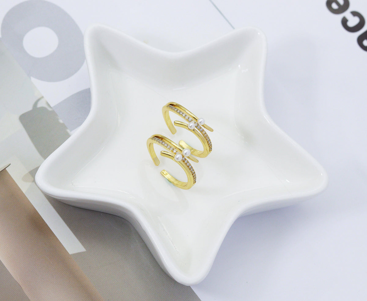 CZ Mother of Pearl Triple Circle Open Ring, Sku#LD244