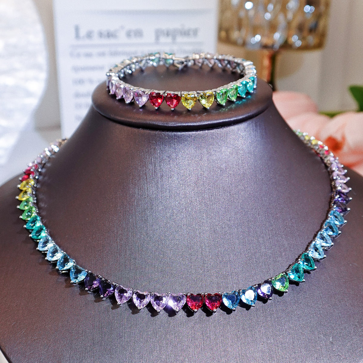 Fashionable Color Jewelry Heart Tennis Necklace For Women