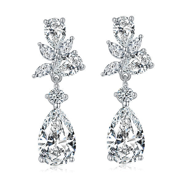 S925 Sterling Silver Pear Cut Moissanite Dangle Earrings  7x11mm Elegant Floral Cluster Drop Earrings With GRA Platinum Plated Jewelry Gift Box Set