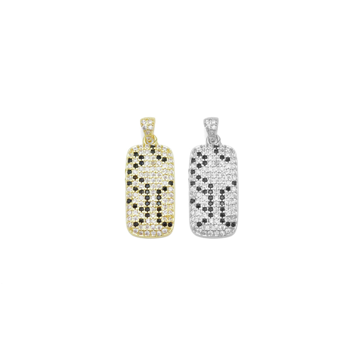 Black Clear CZ Gold Silver Rectangle Animal Print Patten Charm Pendant, Sku#A381