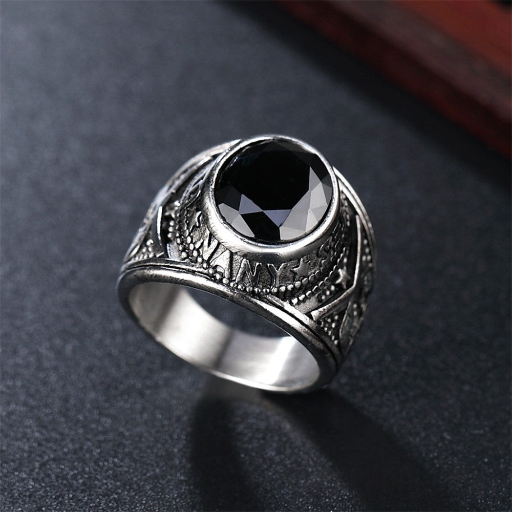 Personalized Punk Gemstone Mens Titanium Steel Military Navy Ring