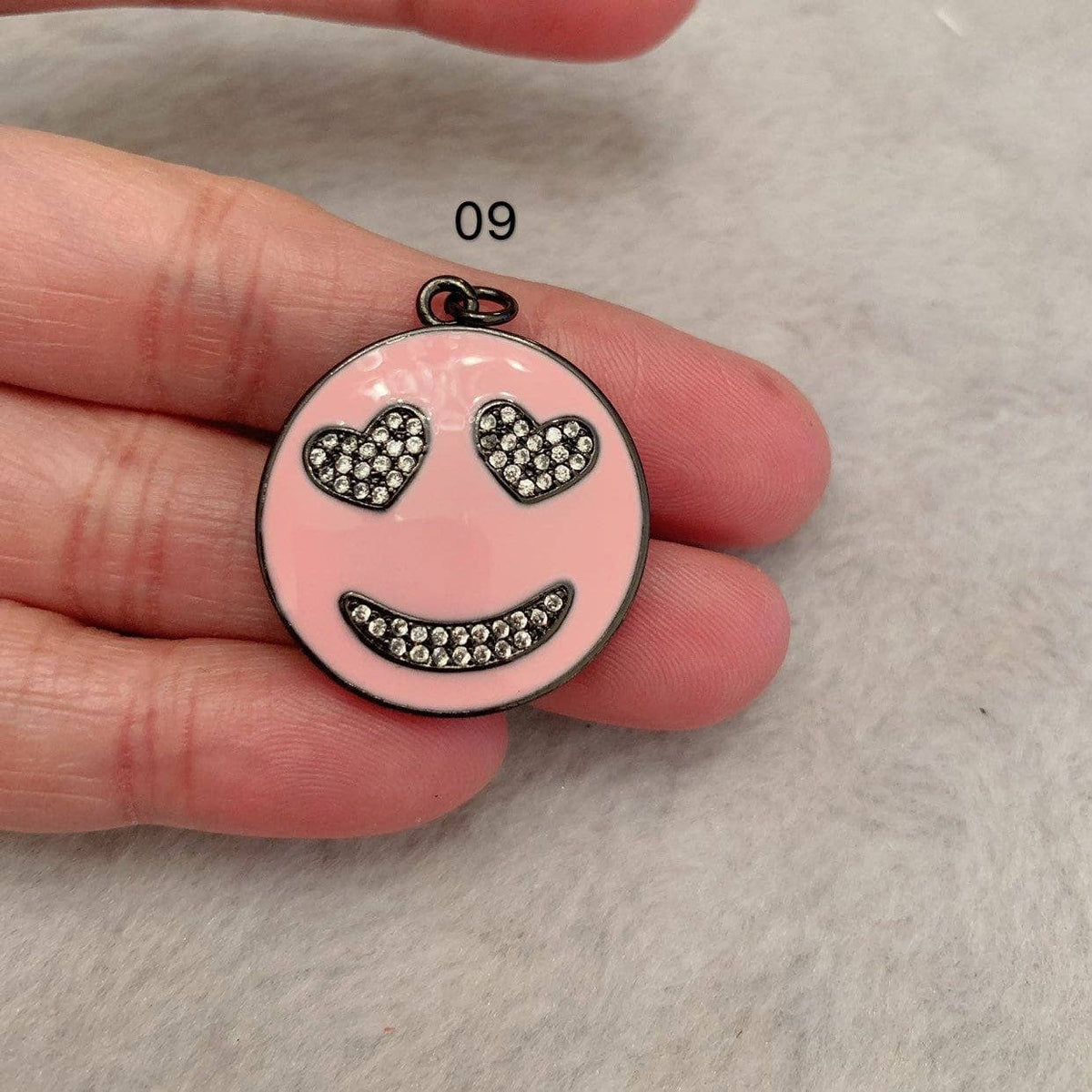 NEW Colorful Enamel Oil Drop Emoji Smiley Face Round Pendant,Cubic Zirconia Round Pave Pendant Charm Beads, Pave Pendant,  25x28mm, SKU#F562