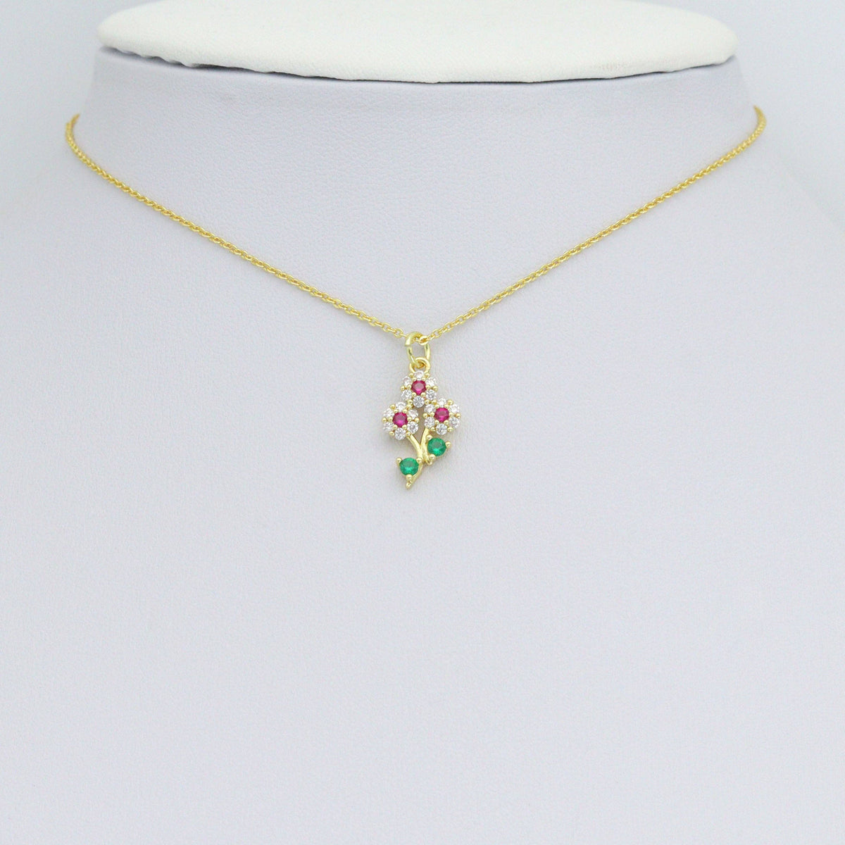Colorful CZ Gold Silver Flower Charm Pendant, Sku#A465