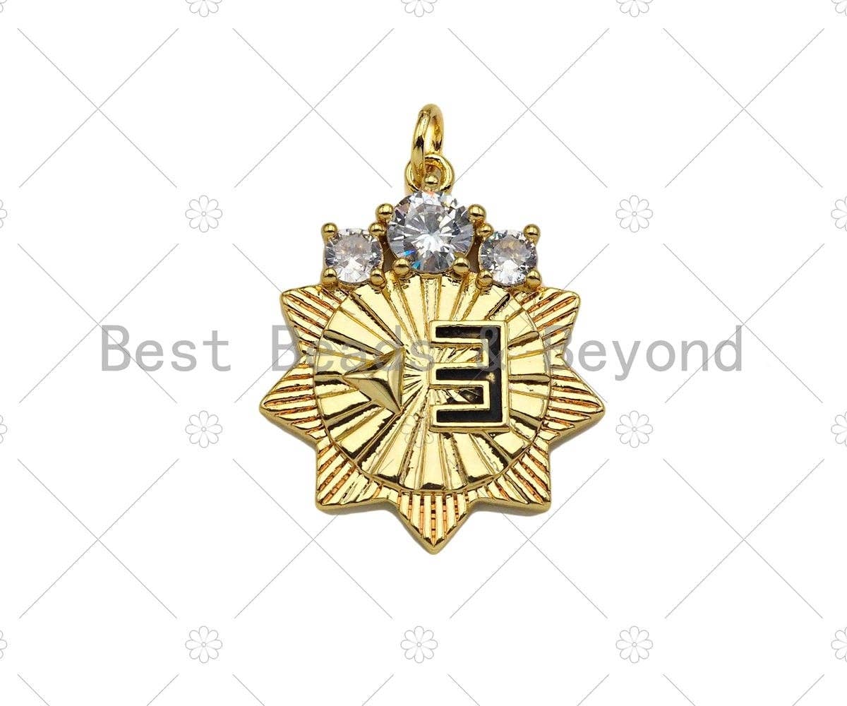 CZ Micro Pave E Word On Sunflower Shape Pendant/Charm,18K Dainty Gold with Big CZ Charm, Necklace Bracelet Charm Pendant, 21x25mm, Sku#L549