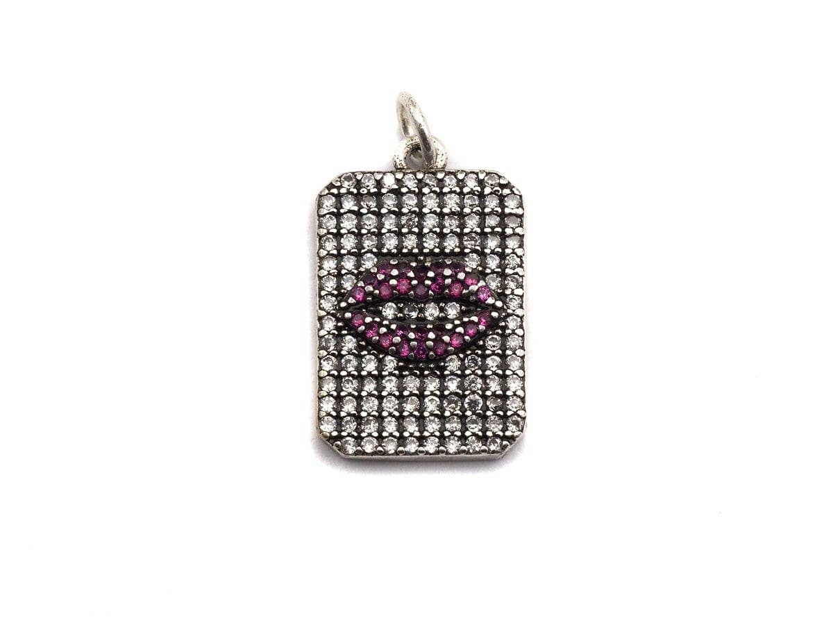 Antique Finish CZ Micro Pave Rectangle With Lip Pendant, Clear Cubic Zirconia Pave Rectangle Charm Pendant, 13x20mm,sku#F996C