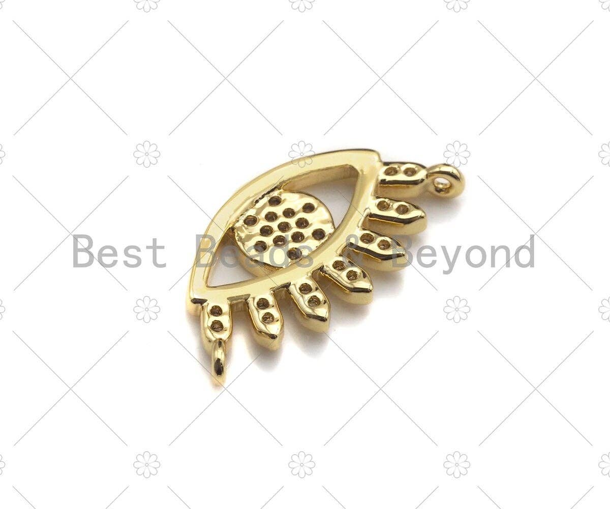 Clear CZ Micro Pave Evil Eye With Long Eyelash Shaped Pendant/Charm, Sku#L300