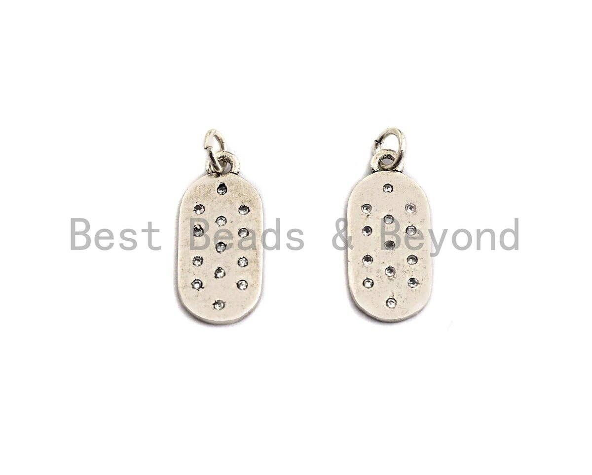 CZ Micro Pave Flat Oval Pendant, Antique Silver Tone, Clear Cubic Zirconia Big Pave Oval Charm Pendant, 9x21mm,sku#F1014C
