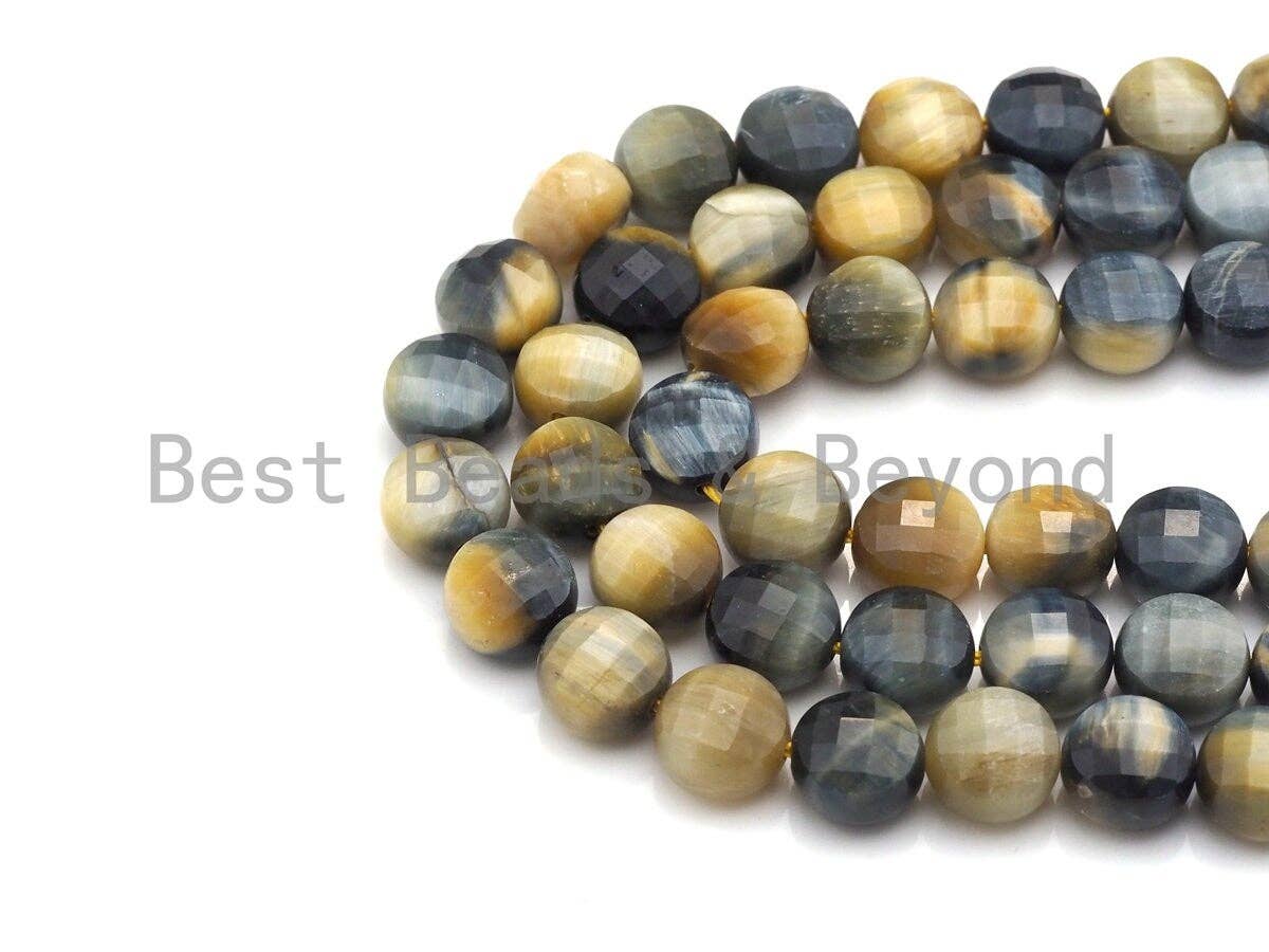 High Quality Double Sided Turtle Shell Cut Natural Tiger Eye Coin Shape beads, 6mm/8mm/10mm Tiger Eye Beads, 16" Full strand, Sku#U762