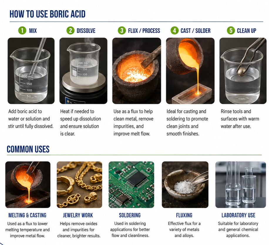 Boric Acid 8 oz 99% Pure Powder Flux Gold Silver E-Waste Metal Refining Melting
