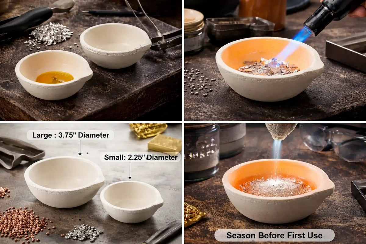 Gold Melting Kit Small Ceramic Crucible + 3/8" Graphite Stirring Rod Refining