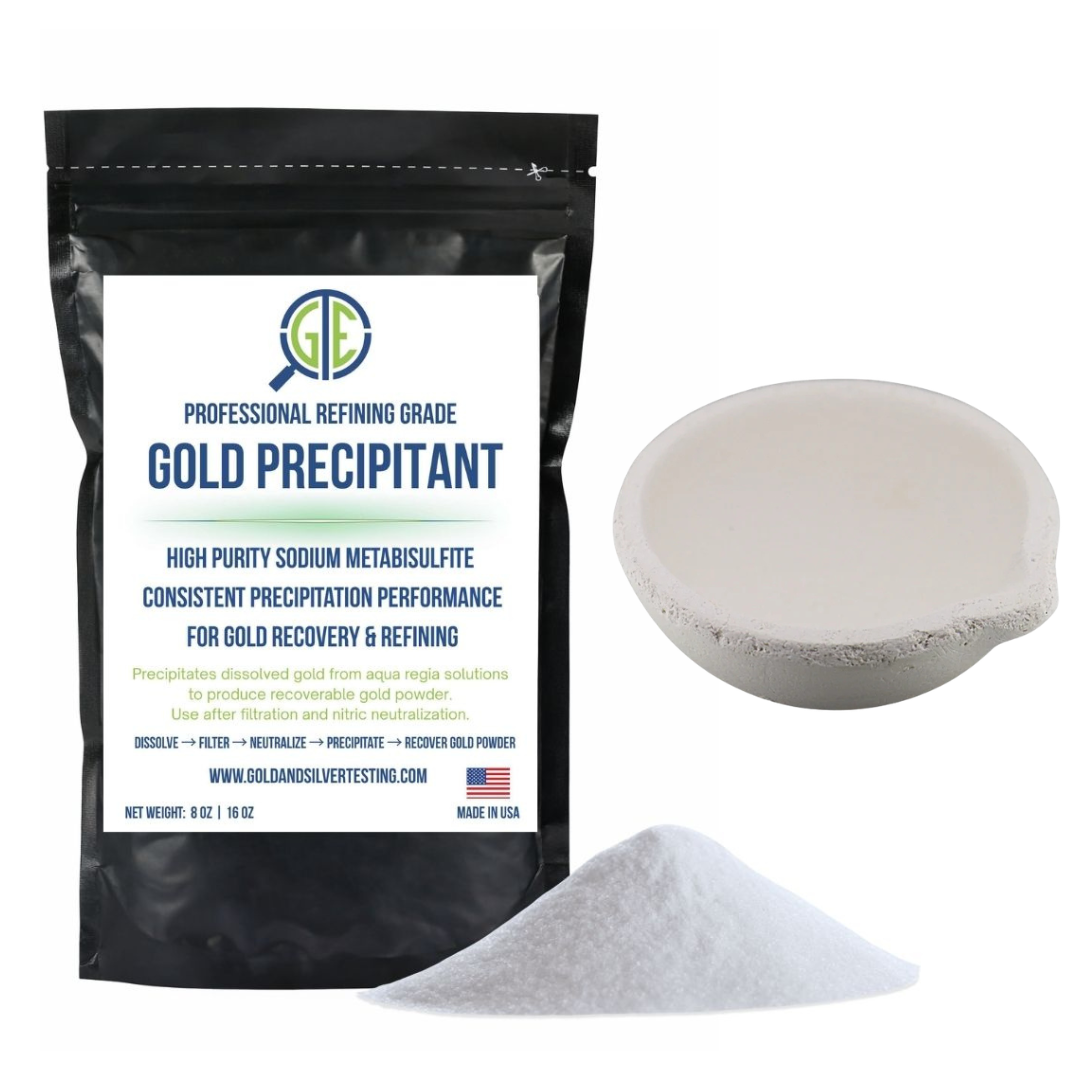 Gold Recovery & Melting Kit SMB Gold Precipitant 1lb + Ceramic Crucible Refining
