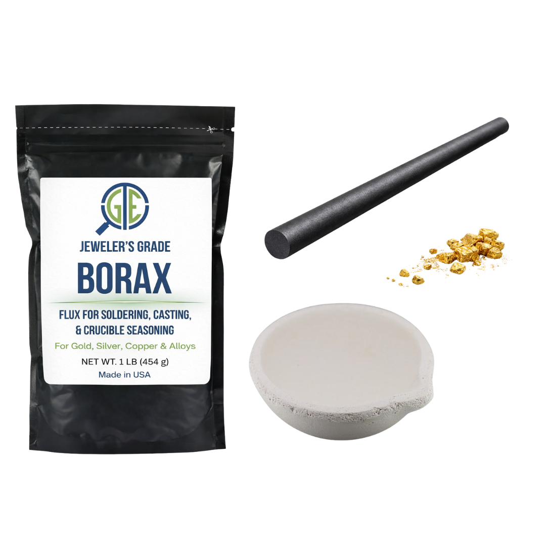 Gold Melting Kit Borax Flux + Small Ceramic Crucible + 1/2" Graphite Rod Tool