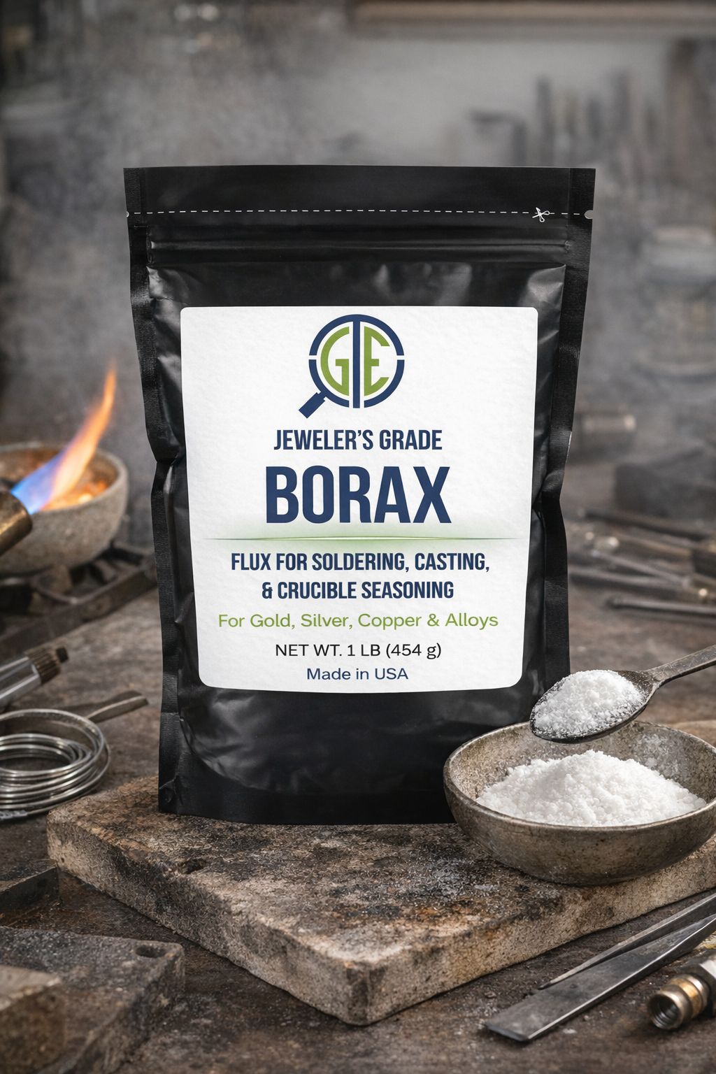 Gold Melting Kit Borax Flux + Small Ceramic Crucible + 3/8" Graphite Rod Tool