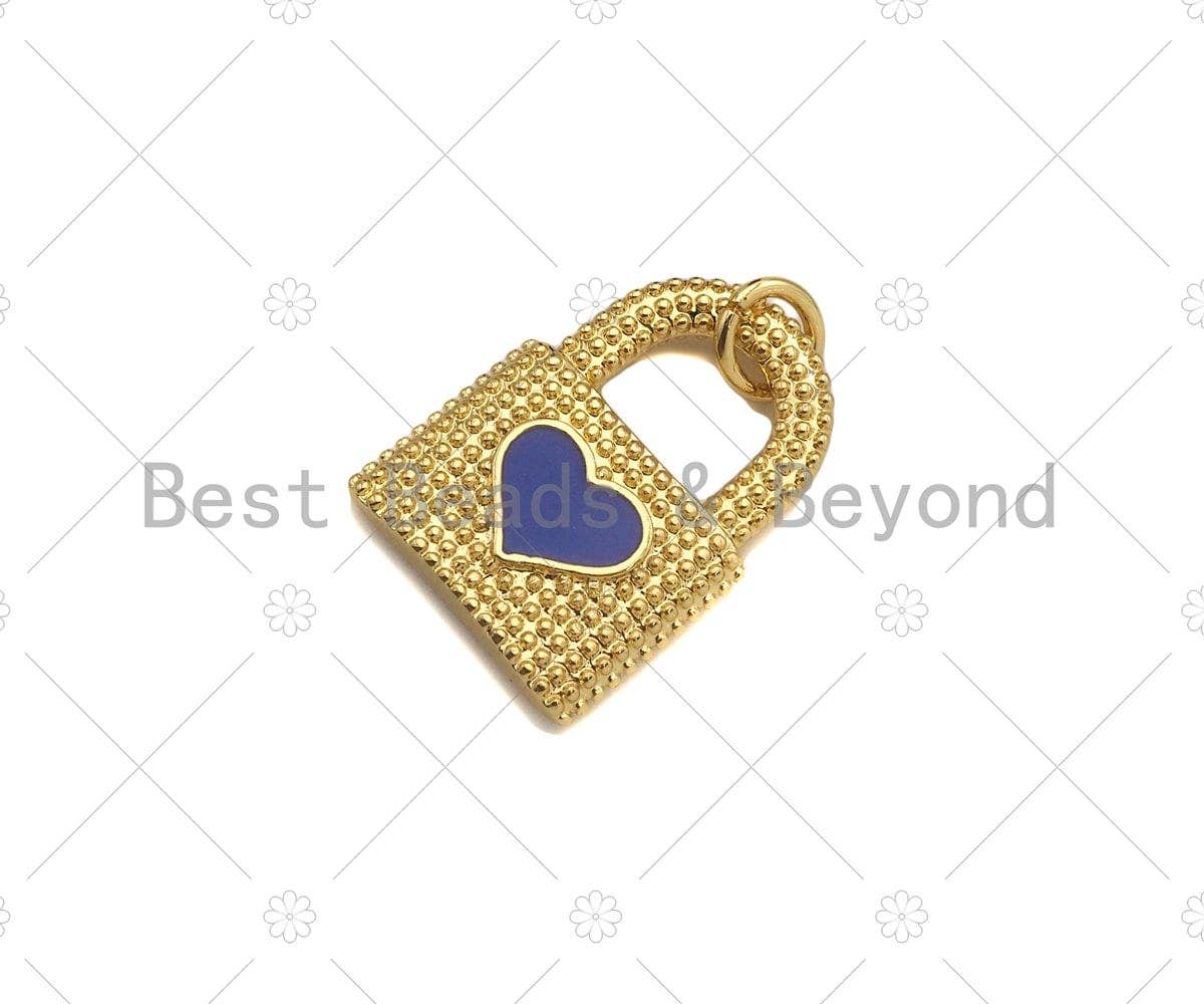 Colorful Enamel Heart On Lock Shape Pendant, Enamel Pendant Jewelry Findings,22x16mm,Sku#L559