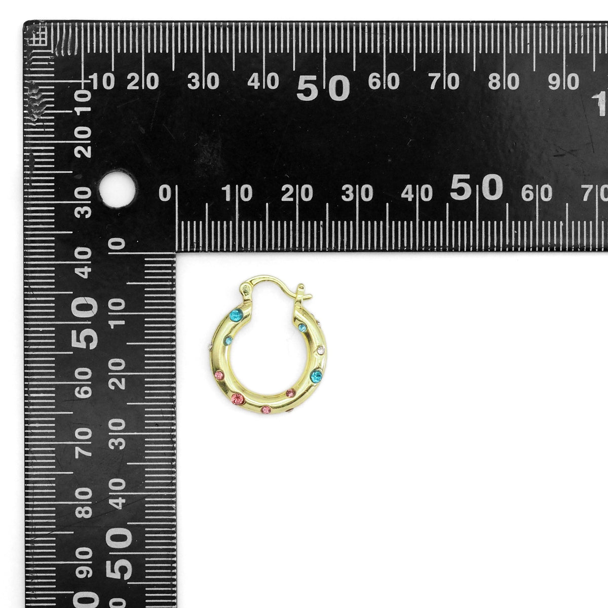 Colorful CZ Gold Hoop Earrings, Sku#LD501