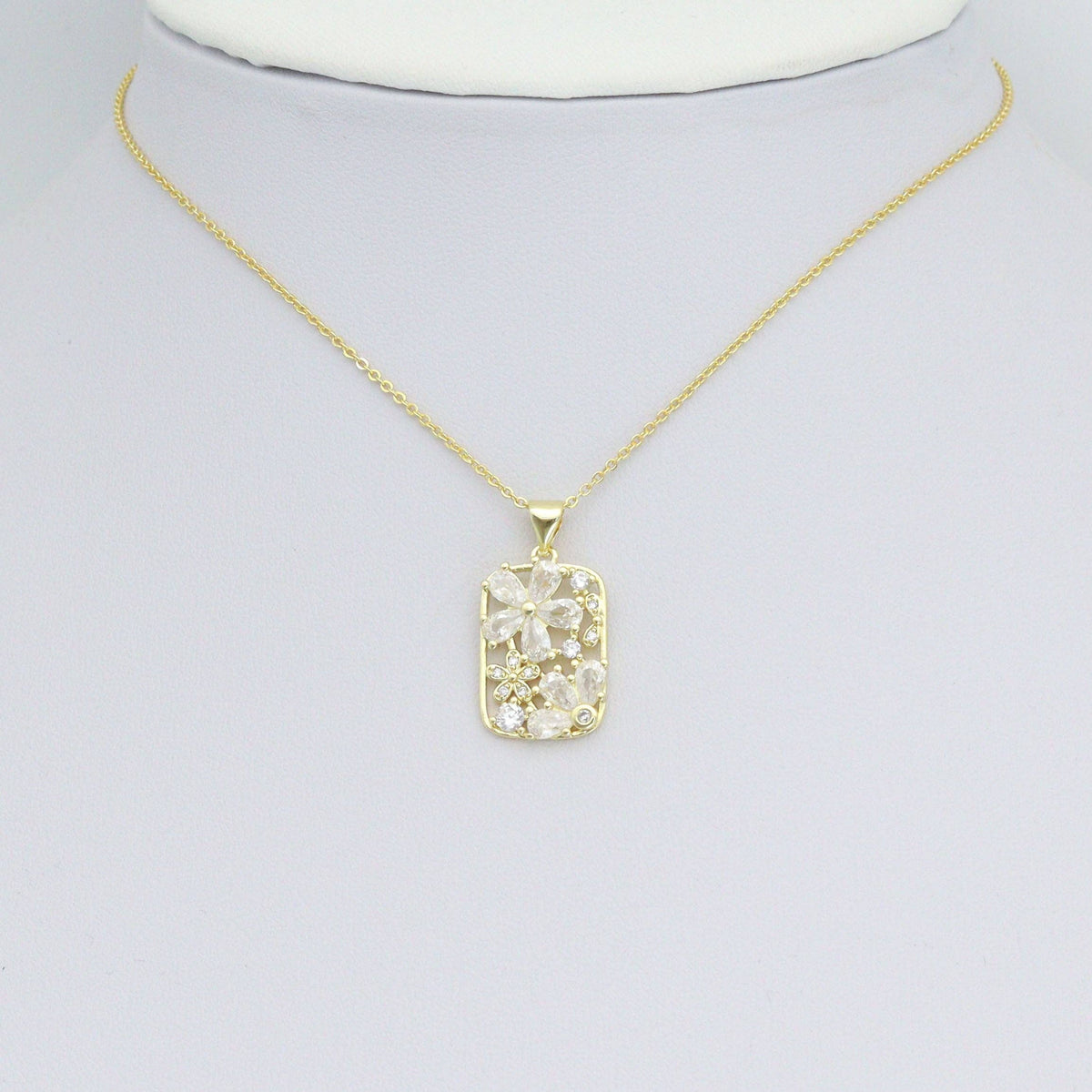 Baguette CZ Flower Rectangle Charm Pendant, Sku#LK1121