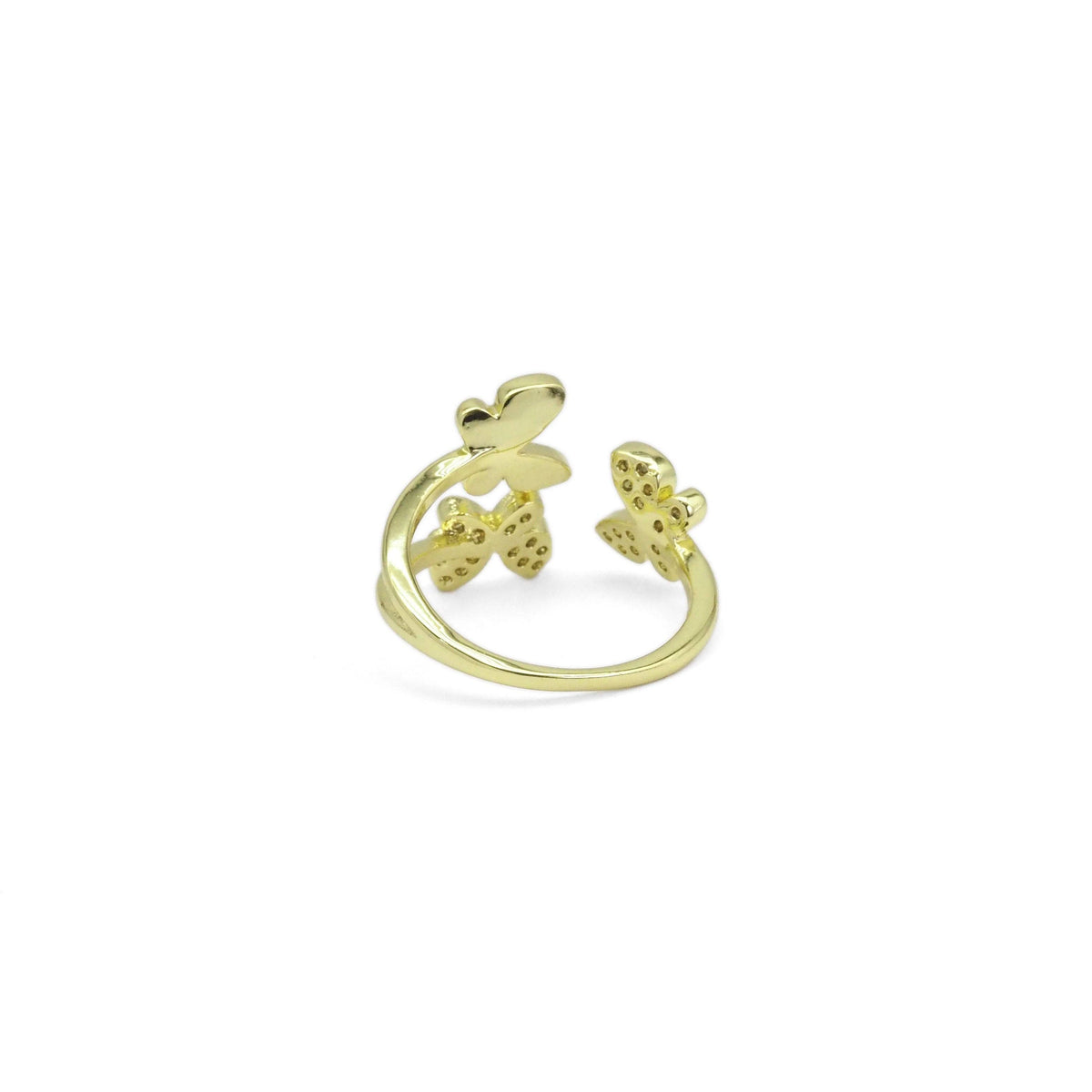 Gold CLear CZ White Enamel Butterfly Adjustable Ring, Sku#LD440