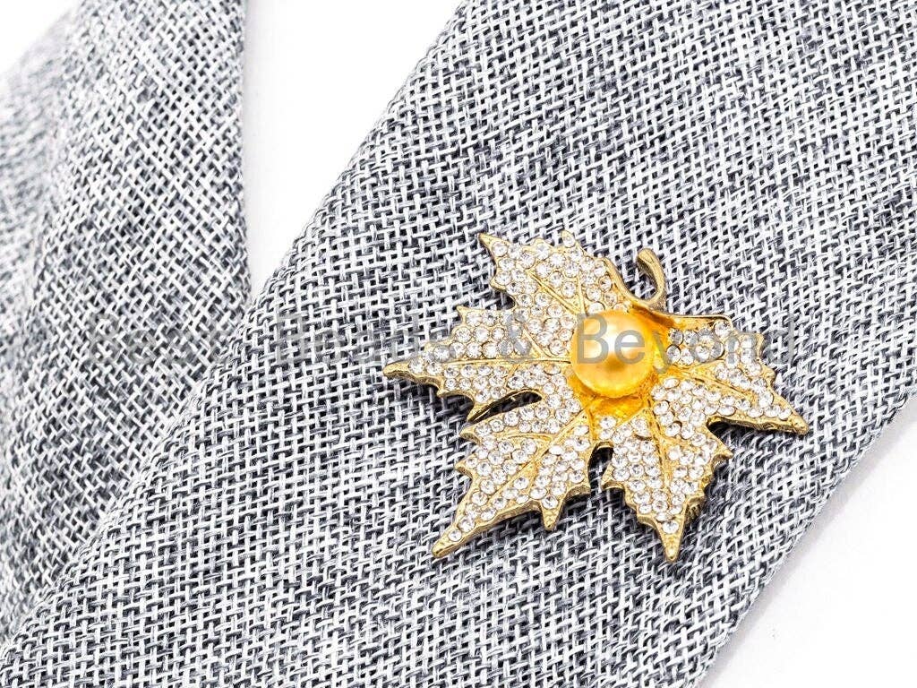 Vintage CZ Micro Pave Maple Leaf Brooch Pin, Sku#P35