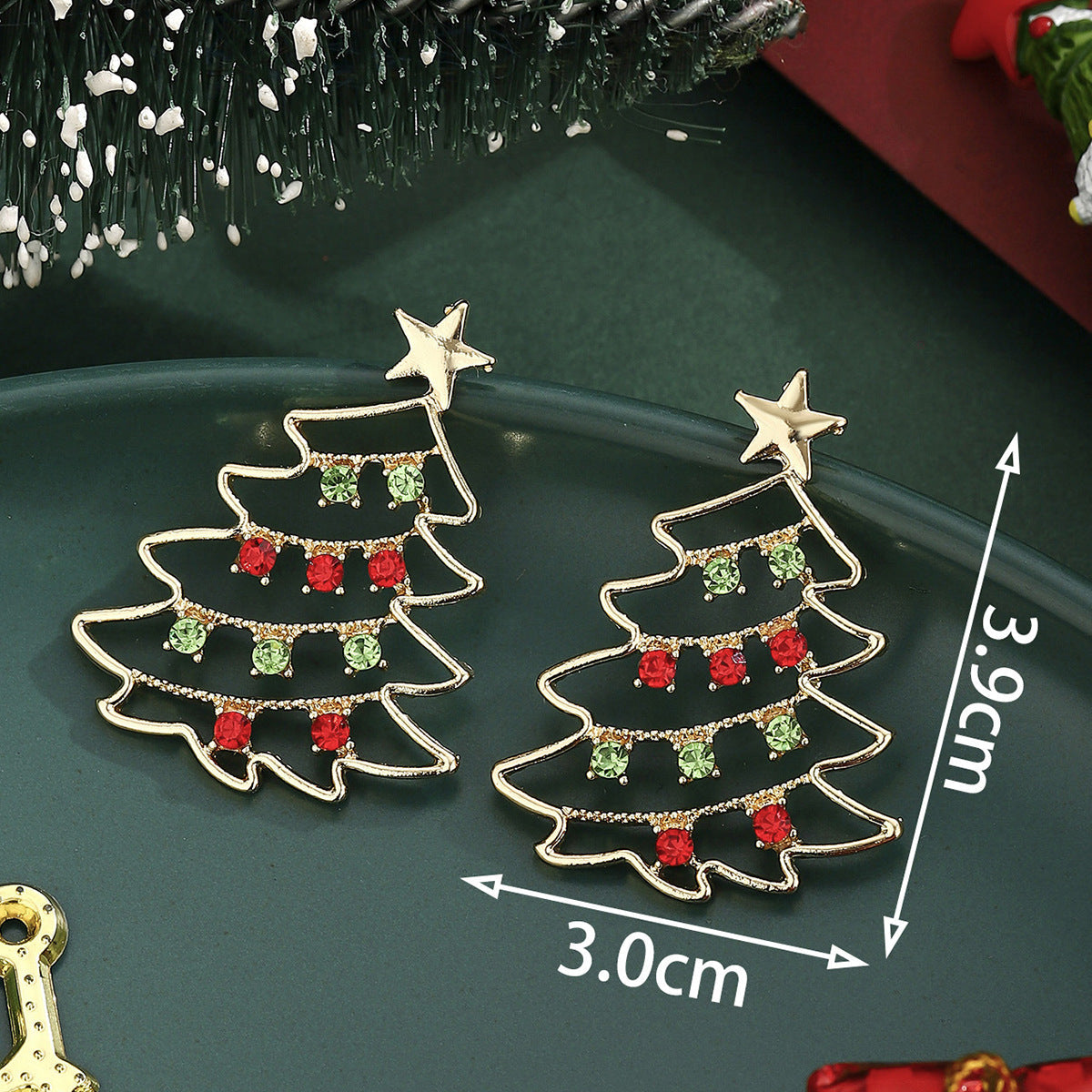 Cross-Border Personalized Christmas Alloy Earrings Christmas Hat Colorful Star Dot Diamond Christmas Tree Elk Gingerbread Man Earrings