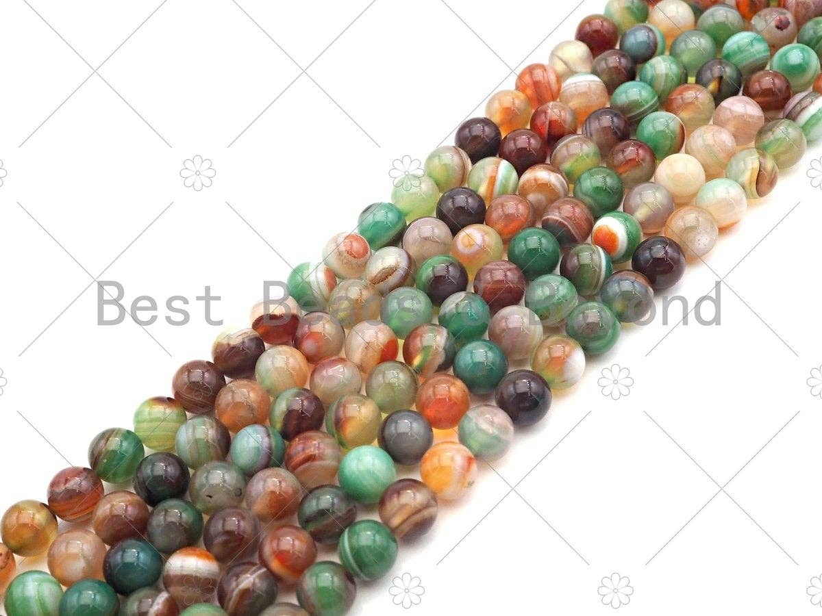 High Quality Green Brown Banded Agate Smooth Round Beads, 6mm/8mm/10mm/12mm Agate, Natural Agate Beads, 15.5"Full Strand, Sku#UA219