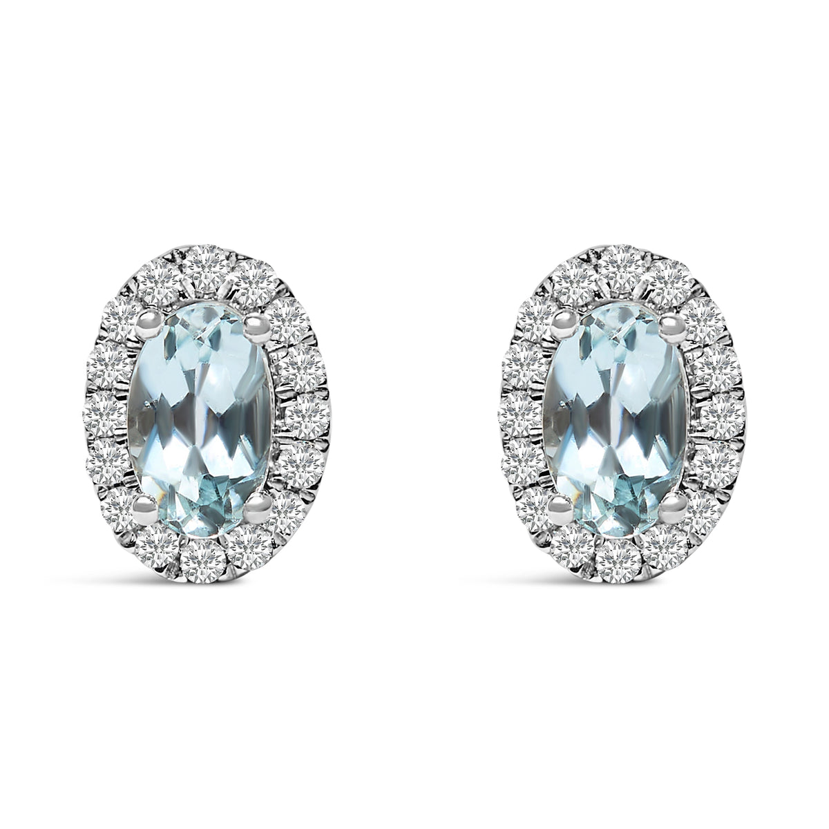 10K White Gold 5x3 MM Oval Purple Amethyst and Diamond Halo Stud Earrings (I-J Color, I1-I2 Clarity)