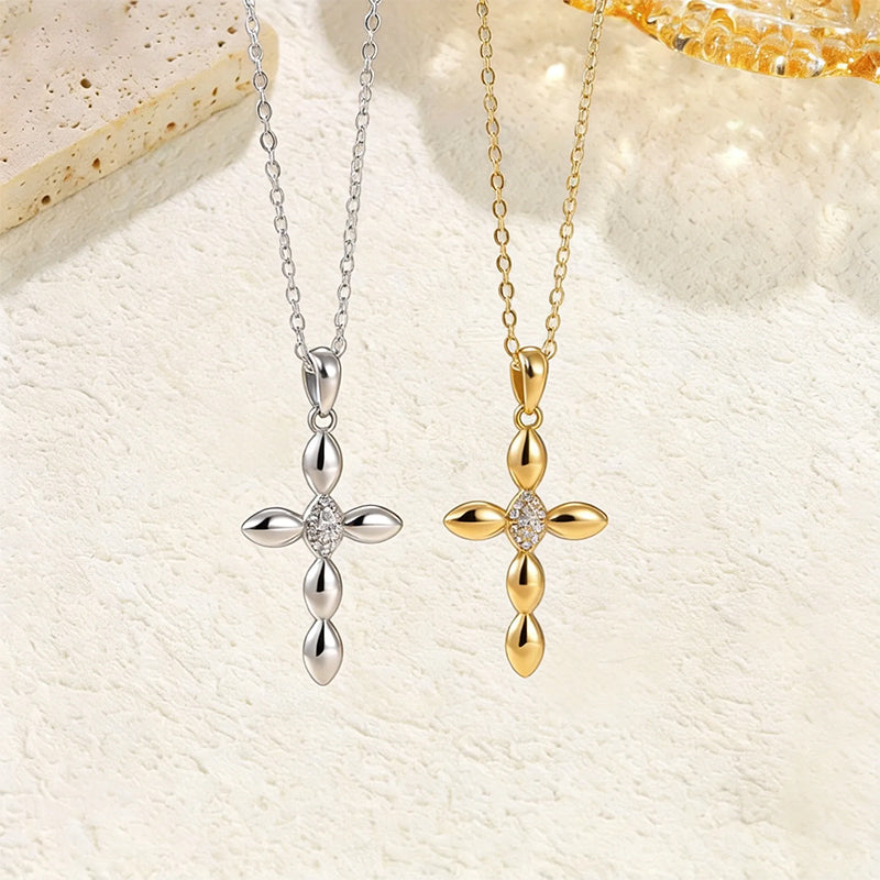 Stainless Steel Inlaid Rhinestone Cross Pendant Necklace