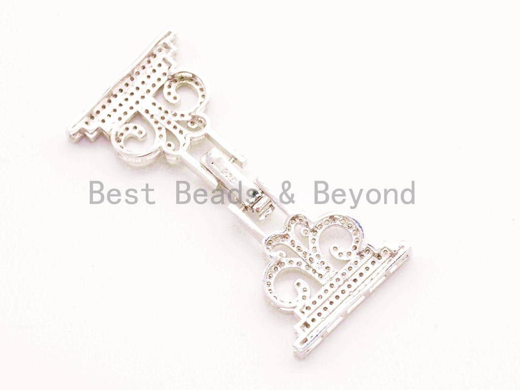 CZ Micro Pave Floral Fold Over Multi-strands Clasp, Cubic Zirconia Buckle Clasp, Chain Connector, 26x5mm, sku#H14