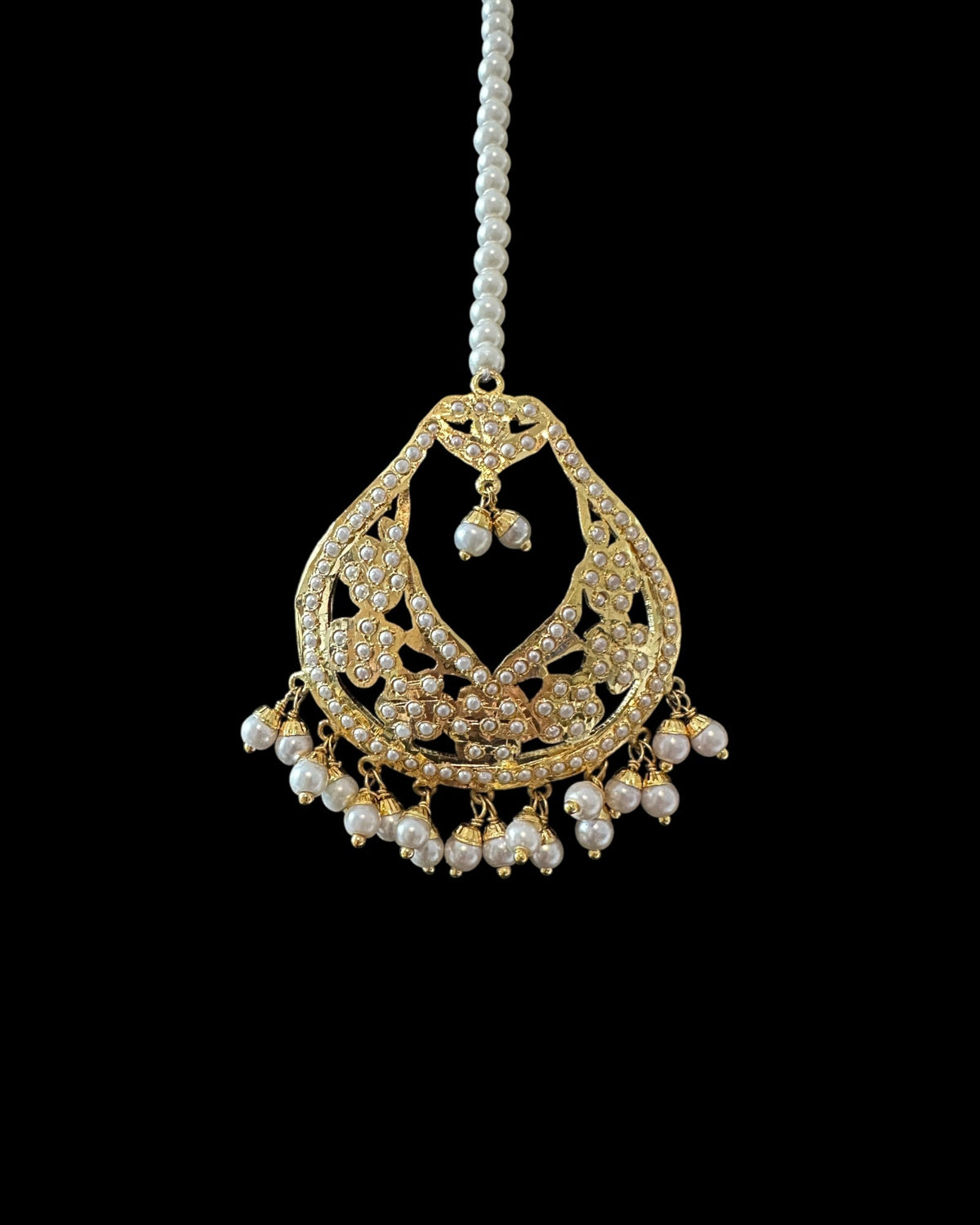 DJET77 Jadau chandbali earrings tika in pearls ( READY TO SHIP )