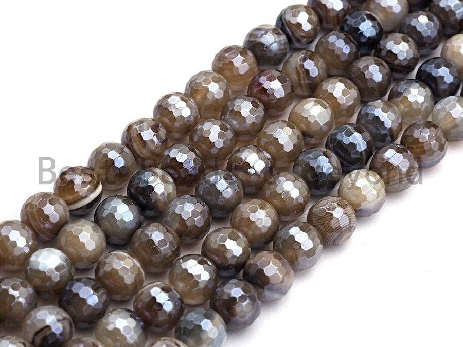 Mystic Plated Natural Faceted Plated Agate beads, 6mm/8mm/10mm/12mm Natural Brown Agate Beads, 15.5inch strand, SKU#U473