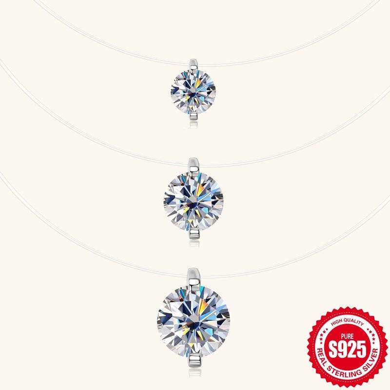 Sterling Silver Moissanite Pendant Necklace – Invisible Floating Dainty Choker, Adjustable 15.7in + 2in (0.5–3ct), Mermaid Tear Design