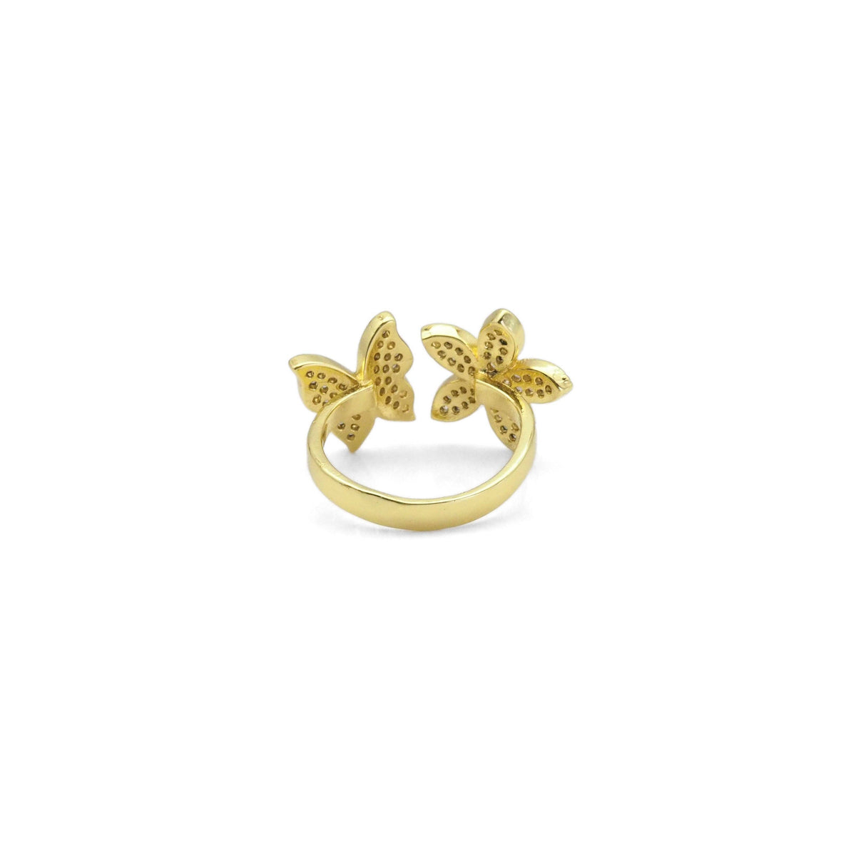 Gold CZ Flower Butterfly Adjustable Ring, Sku#LD428
