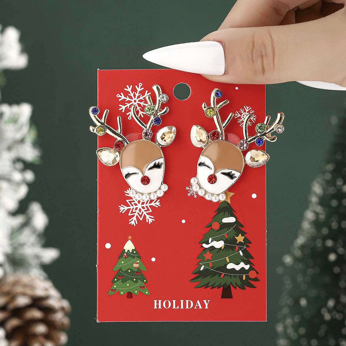 European And American Cross-Border Hot Selling New Christmas Pendant Earrings Cartoon Diamond Alloy Material Christmas Earrings Series Wholesale