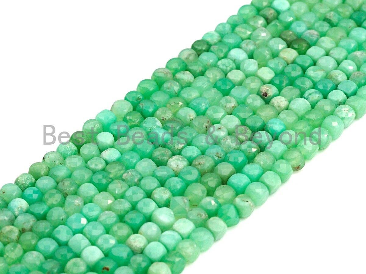 4mm High Quality Natural Chrysoprase Faceted Cube Beads, Natural Chrysoprase Beads, 15.5" Full Strand, Sku#U768