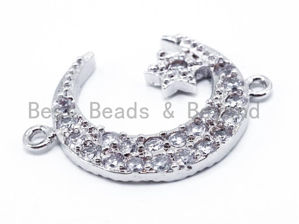CZ White Micro Pave Moon with Star Connector/Charm, Moon Star Connector Charm, 17x23mm,  sku#M50