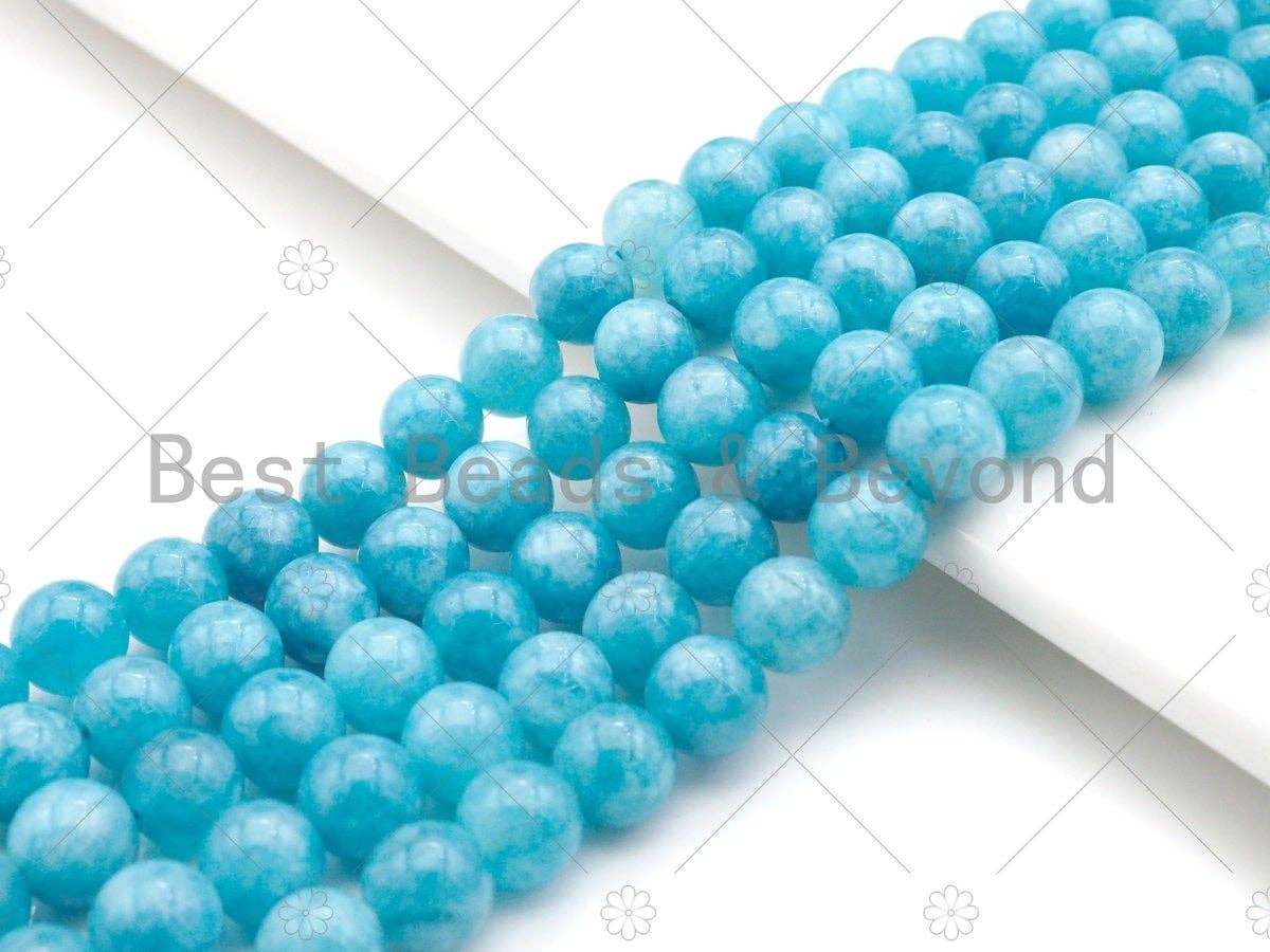 Natrual Apatite/Pale Blue Jade, 6mm/8mm/10mm Round Smooth Jade, Dyed Jade, 15.5'' Full Strand, Sku#U1001