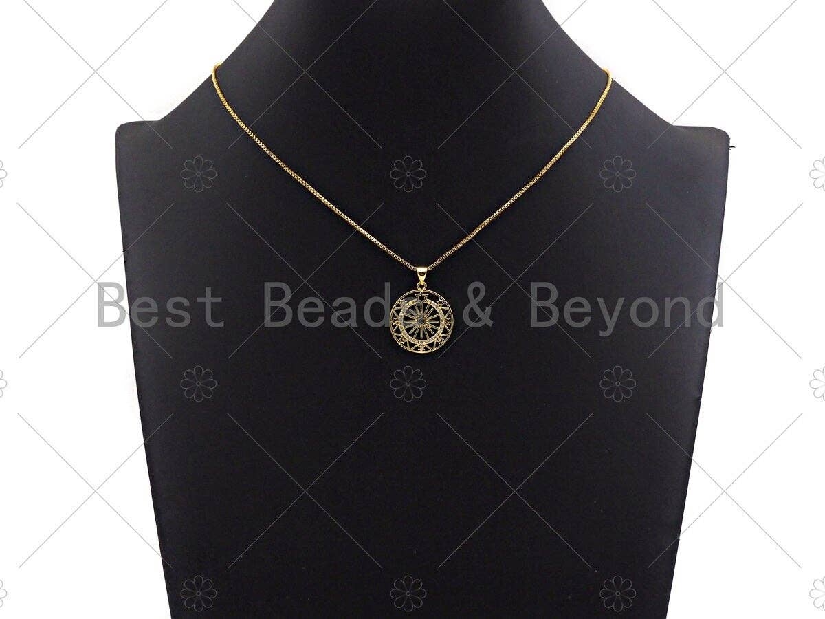 18k Shiny Gold Filigree Star Wheel Coin Charms, Sku#LK144