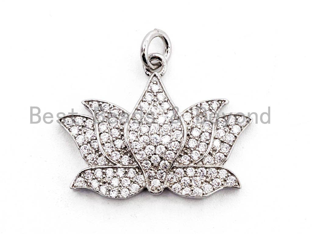 CZ Micro Pave Lotus Pendant for Necklace/Bracelet, Cubic Zirconia Pendant,17x23mm, 1pc, sku#F475