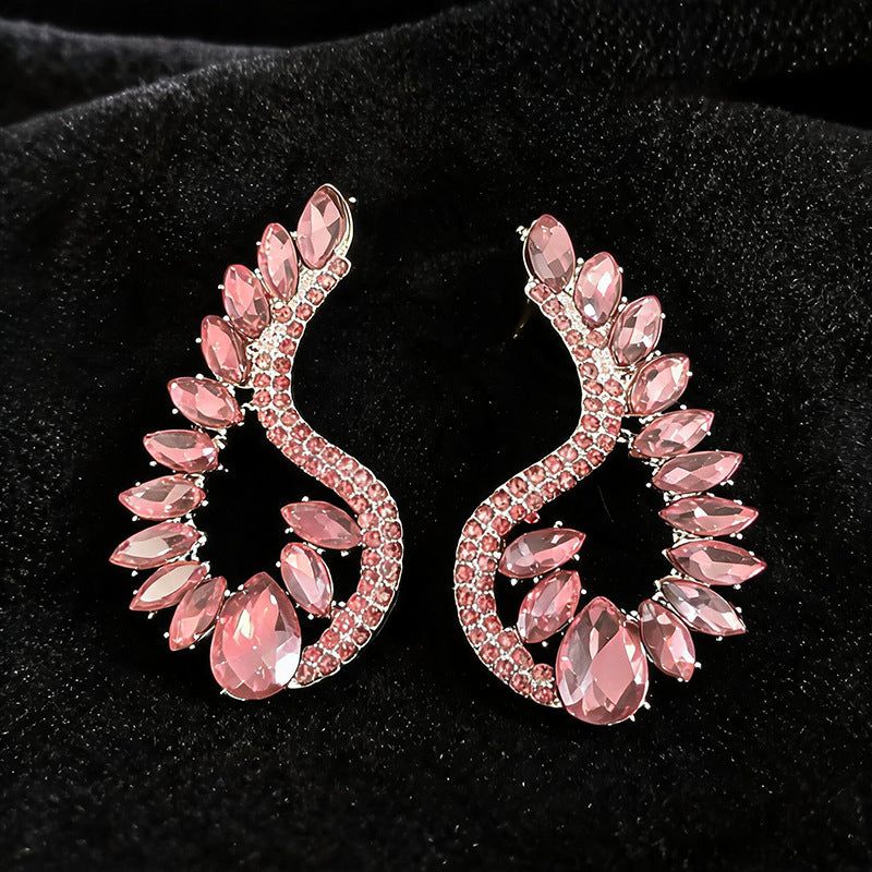 Women Geometric Water Drop Rhinestone Pendant Dangle Stud Earrings,Palace Style Light Luxury Exaggerated Versatile Fashion Statement Jewelry For Party Occasion