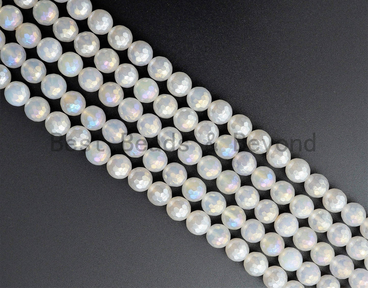 Mystic Plated Agate beads, 6mm/8mm/10mm/12mm Faceted Round Gemstone beads, AB Color Rainbow White Agate Beads, 15.5inch strand, SKU#U345