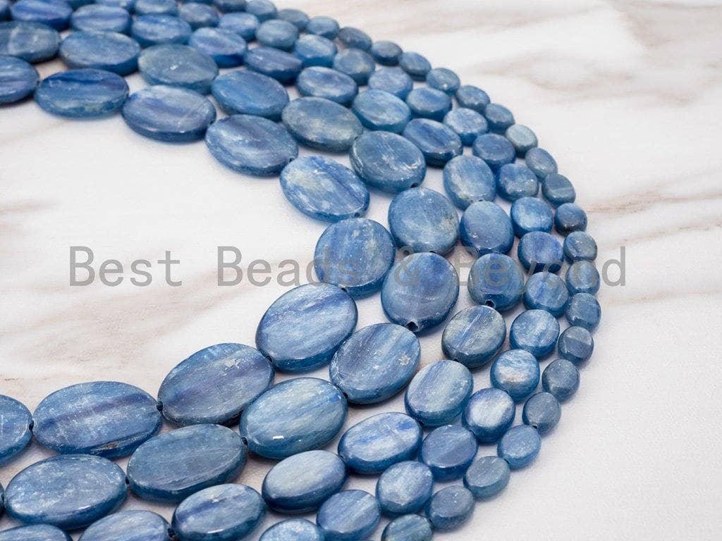 High Quality Natural Kyanite Gemstone beads, Flat Oval Blue Gemstone Beads, 15.5" Full strand, SKU#U1